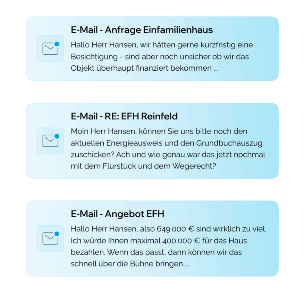Beispielhafte Kundenkommunikation rund um Einfamilienhaus-Angebote, Besichtigungsanfragen und Energieausweis in Reinfeld durch den Immobilienmakler